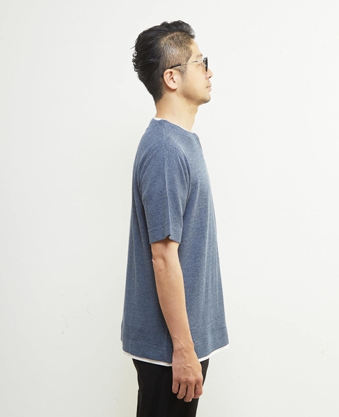 リンクスストライプキーネックフェイクレイヤードTシャツ 詳細画像 ライトグレー 5