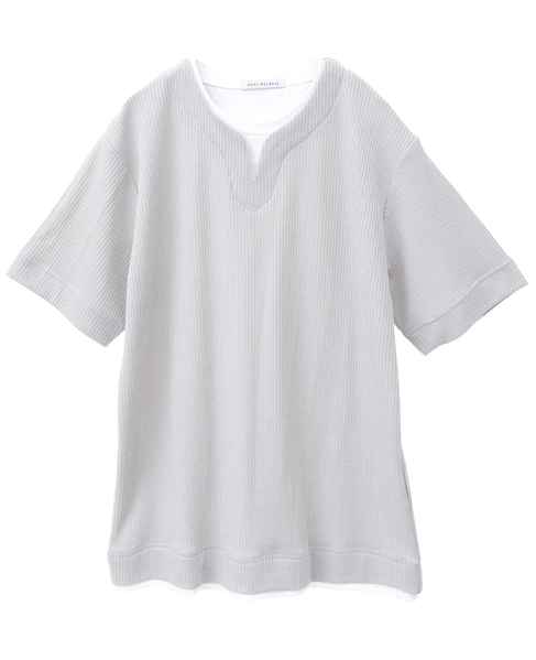 リンクスストライプキーネックフェイクレイヤードTシャツ 詳細画像 ライトグレー 8