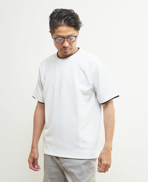 エステルスパンリップルフェイクレイヤードTシャツ 詳細画像 ホワイト 1