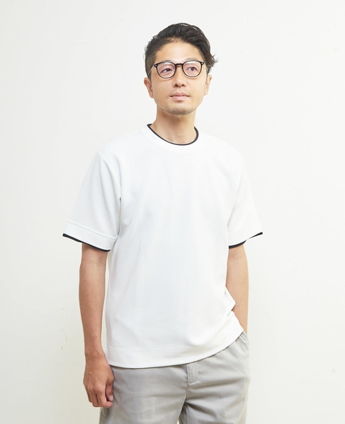 エステルスパンリップルフェイクレイヤードTシャツ 詳細画像 ホワイト 13