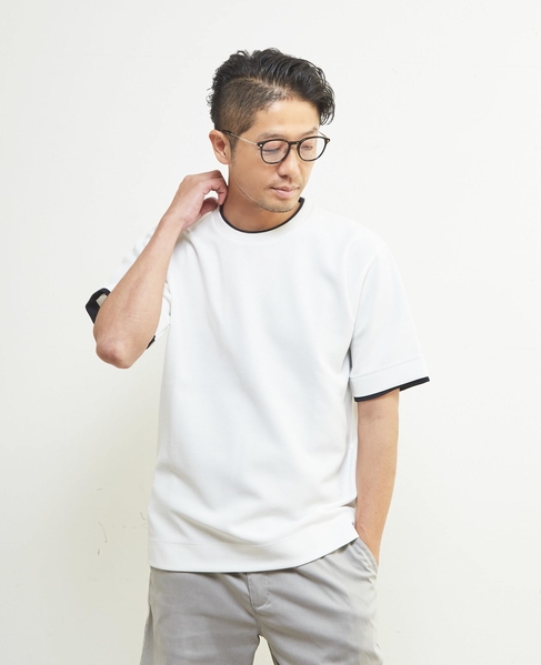 エステルスパンリップルフェイクレイヤードTシャツ 詳細画像 ホワイト 14