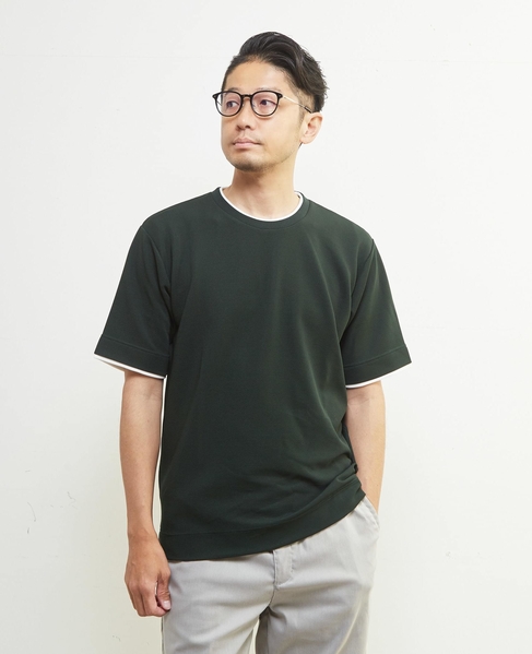 エステルスパンリップルフェイクレイヤードTシャツ 詳細画像 グリーン 1