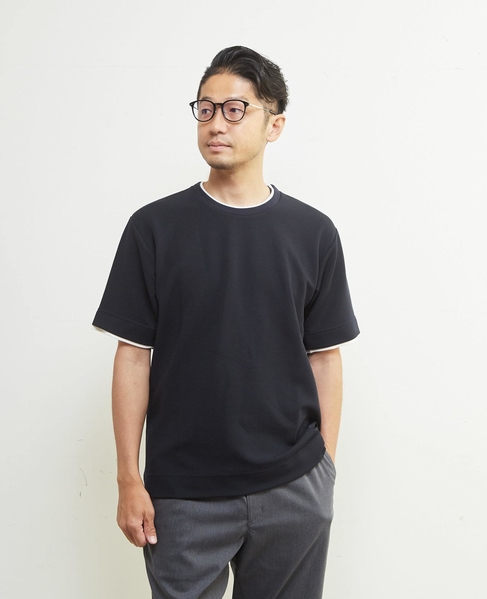 エステルスパンリップルフェイクレイヤードTシャツ 詳細画像 ネイビー 1