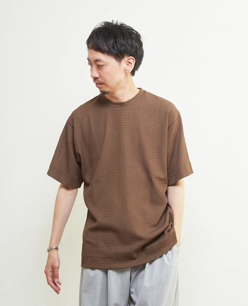 テクスチャーメッシュクルーネックTシャツ 詳細画像 ブラウン 13