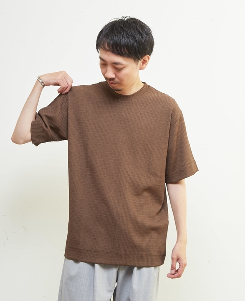 テクスチャーメッシュクルーネックTシャツ 詳細画像 ブラウン 14