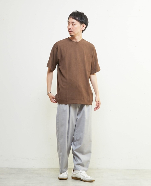 テクスチャーメッシュクルーネックTシャツ 詳細画像 ブラウン 16