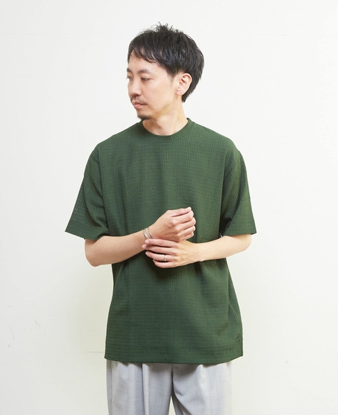 テクスチャーメッシュクルーネックTシャツ 詳細画像 ブラウン 17