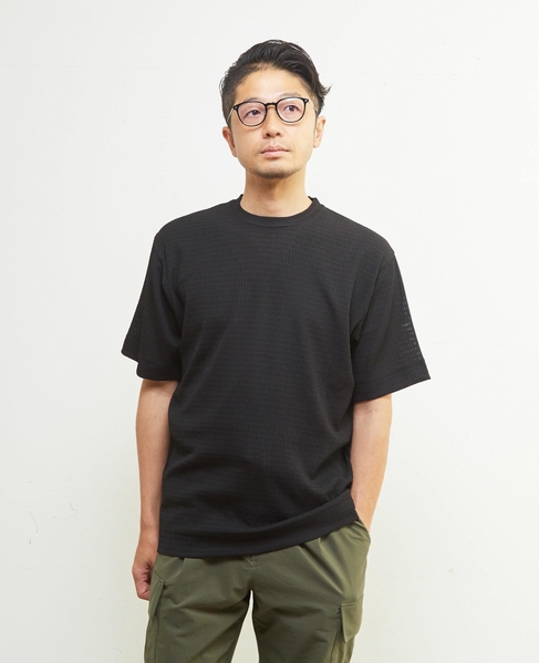 テクスチャーメッシュクルーネックTシャツ 詳細画像 ブラック 1