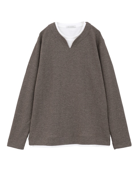 リンクスストライプ フェイクレイヤーキーネックTシャツ 詳細画像 グレー 10