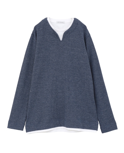 リンクスストライプ フェイクレイヤーキーネックTシャツ 詳細画像 グレー 12