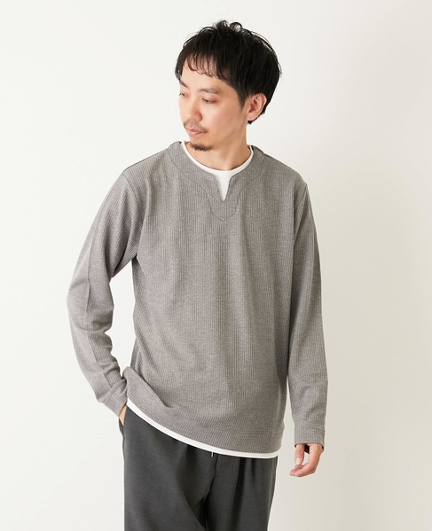 リンクスストライプ フェイクレイヤーキーネックTシャツ 詳細画像 グレー 14
