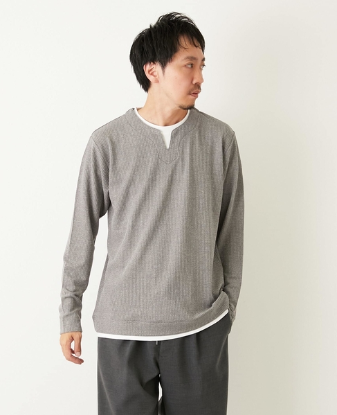 リンクスストライプ フェイクレイヤーキーネックTシャツ 詳細画像 グレー 15