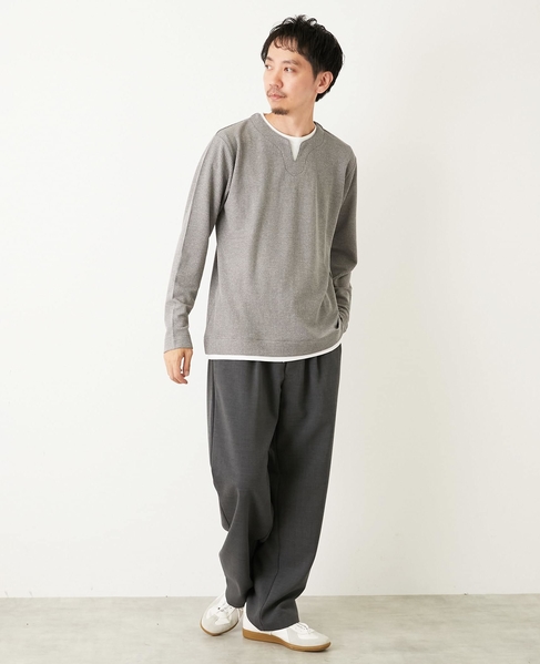 リンクスストライプ フェイクレイヤーキーネックTシャツ 詳細画像 グレー 16