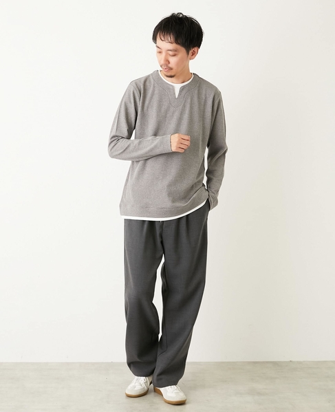 リンクスストライプ フェイクレイヤーキーネックTシャツ 詳細画像 グレー 17