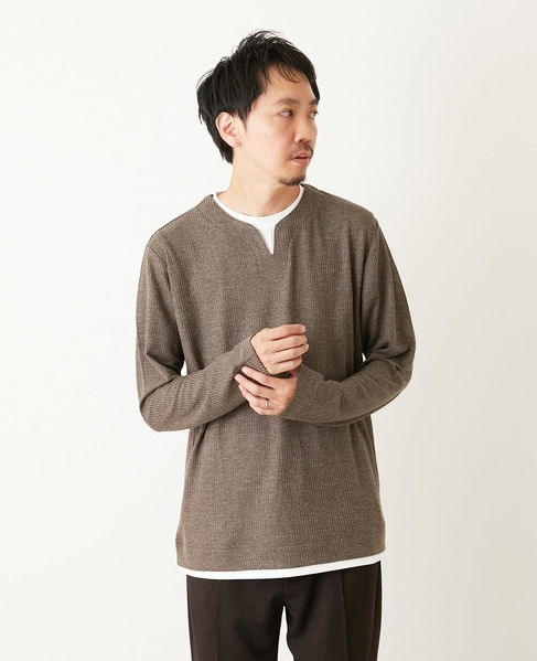 リンクスストライプ フェイクレイヤーキーネックTシャツ 詳細画像 グレー 19