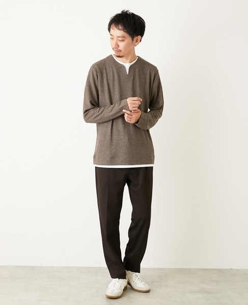 リンクスストライプ フェイクレイヤーキーネックTシャツ 詳細画像 グレー 21