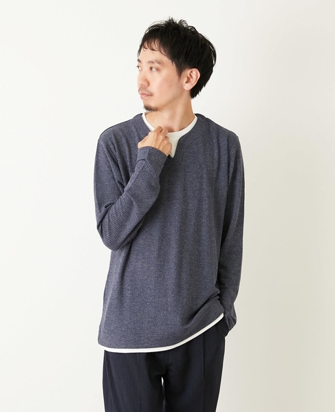 リンクスストライプ フェイクレイヤーキーネックTシャツ 詳細画像 グレー 22