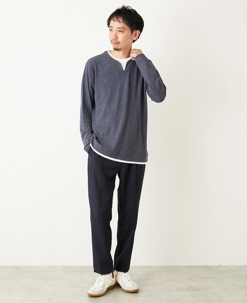 リンクスストライプ フェイクレイヤーキーネックTシャツ 詳細画像 グレー 24