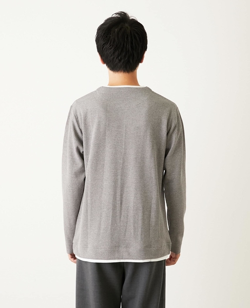 リンクスストライプ フェイクレイヤーキーネックTシャツ 詳細画像 グレー 4