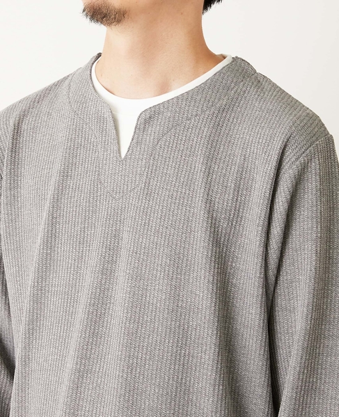 リンクスストライプ フェイクレイヤーキーネックTシャツ 詳細画像 グレー 6