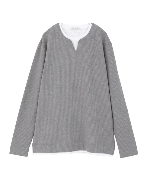 リンクスストライプ フェイクレイヤーキーネックTシャツ 詳細画像 グレー 8