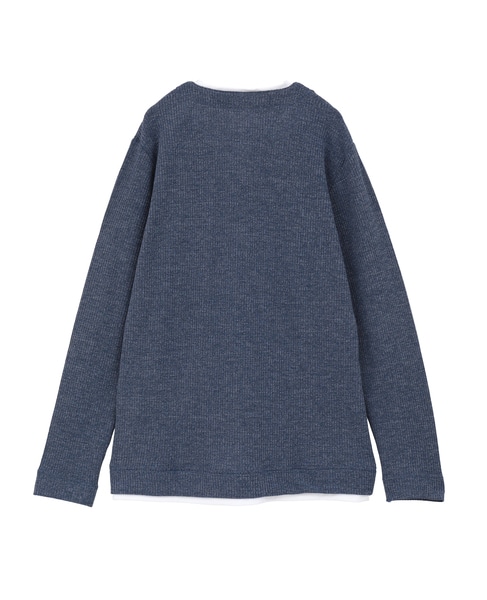 リンクスストライプ フェイクレイヤーキーネックTシャツ 詳細画像 ネイビー 3