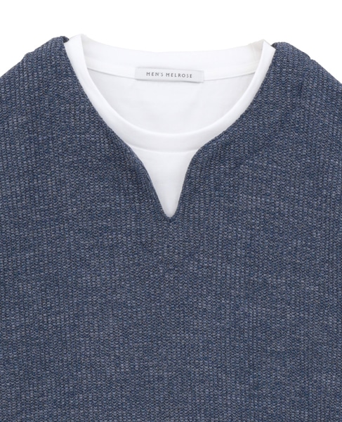 リンクスストライプ フェイクレイヤーキーネックTシャツ 詳細画像 ネイビー 4