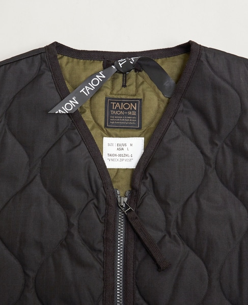 【TAION/タイオン】ミリタリー Vネックジップ ダウンベスト 詳細画像 ダークブラウン 2
