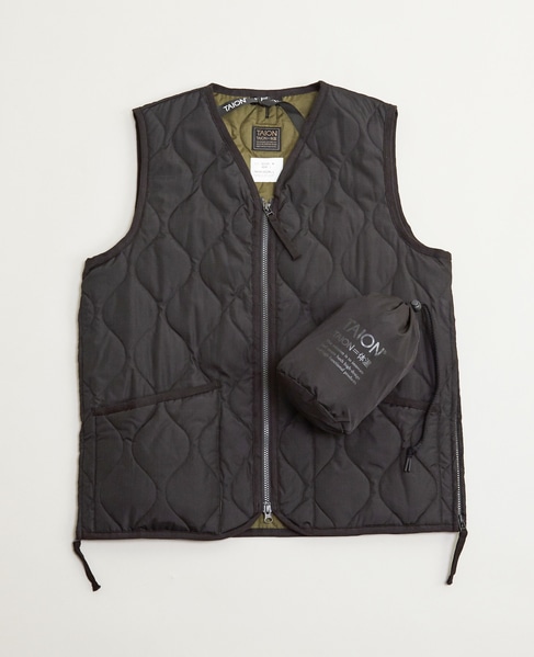 【TAION/タイオン】ミリタリー Vネックジップ ダウンベスト 詳細画像 ブラック 1