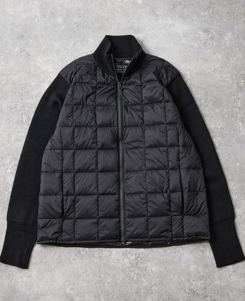 【TAION/タイオン】ベーシック ハイネックWジップ ニットスリーブダウンジャケット 詳細画像 ブラック 1
