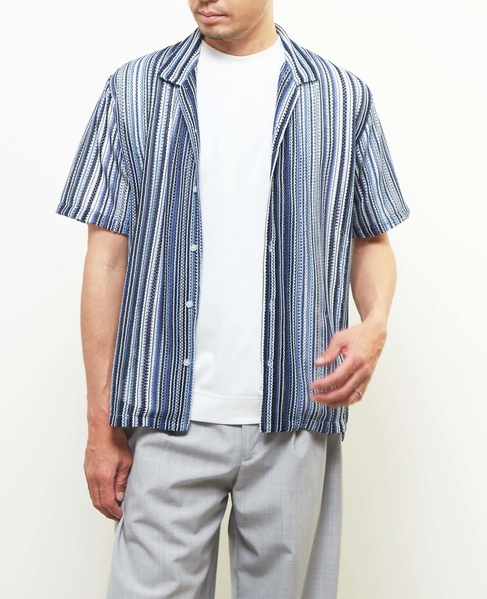 【MASTER FRAME/マスターフレーム】テクスチャーメッシュ半袖オープンカラーシャツ 詳細画像 ブルー 1