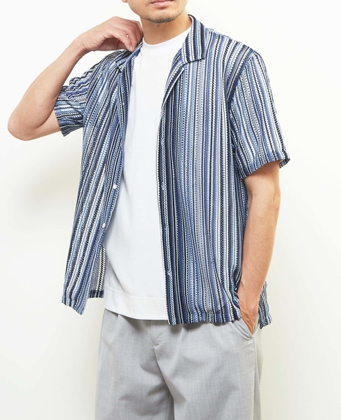 【MASTER FRAME/マスターフレーム】テクスチャーメッシュ半袖オープンカラーシャツ 詳細画像 ブルー 15