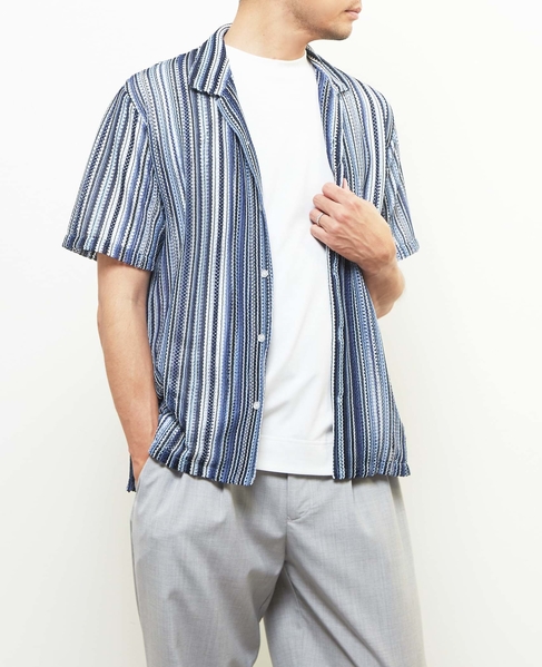 【MASTER FRAME/マスターフレーム】テクスチャーメッシュ半袖オープンカラーシャツ 詳細画像 ブルー 16