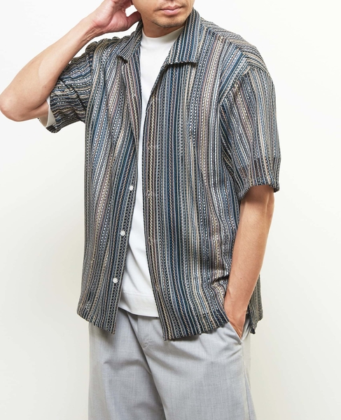 【MASTER FRAME/マスターフレーム】テクスチャーメッシュ半袖オープンカラーシャツ 詳細画像 ベージュ 1