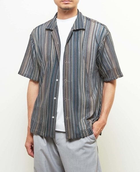 【MASTER FRAME/マスターフレーム】テクスチャーメッシュ半袖オープンカラーシャツ 詳細画像 ベージュ 2