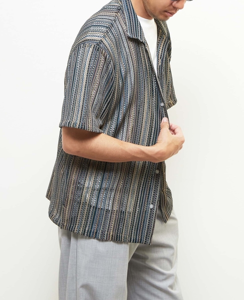 【MASTER FRAME/マスターフレーム】テクスチャーメッシュ半袖オープンカラーシャツ 詳細画像 ベージュ 3