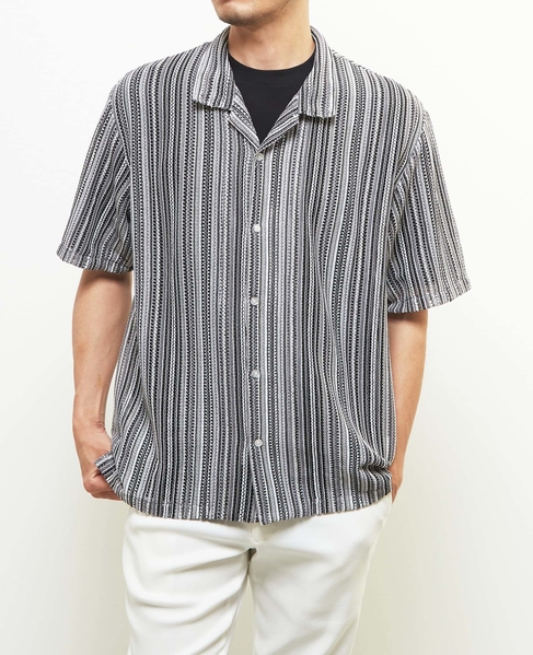 【MASTER FRAME/マスターフレーム】テクスチャーメッシュ半袖オープンカラーシャツ 詳細画像 グレー 1
