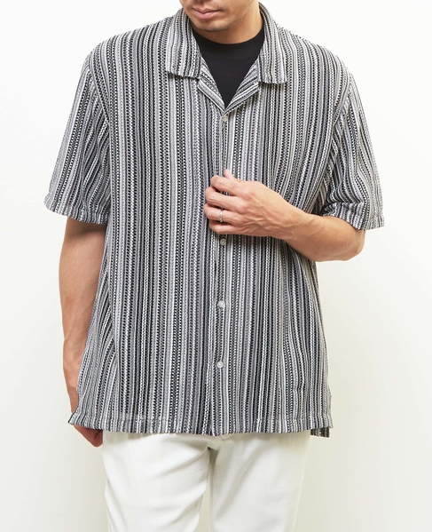 【MASTER FRAME/マスターフレーム】テクスチャーメッシュ半袖オープンカラーシャツ 詳細画像 グレー 2