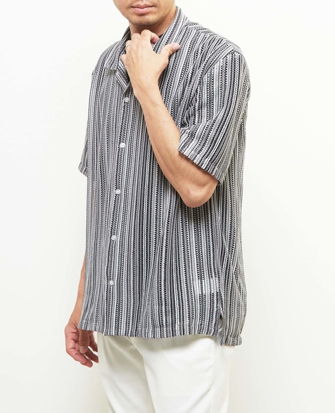 【MASTER FRAME/マスターフレーム】テクスチャーメッシュ半袖オープンカラーシャツ 詳細画像 グレー 3