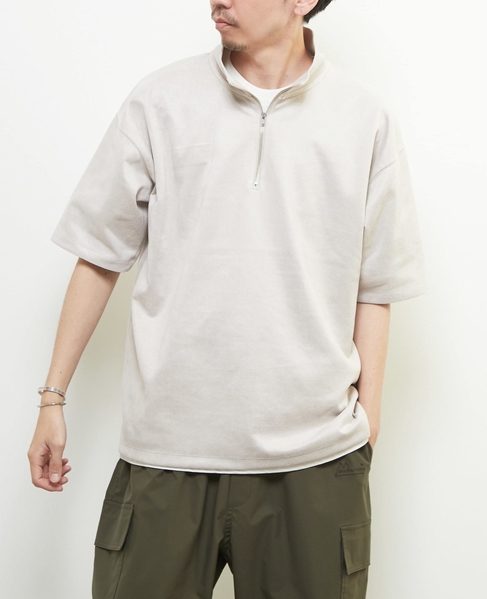 【MASTER FRAME/マスターフレーム】フェイクスエード ZIPスタンドTシャツ 詳細画像 グレージュ 1