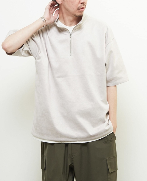【MASTER FRAME/マスターフレーム】フェイクスエード ZIPスタンドTシャツ 詳細画像 グレージュ 15
