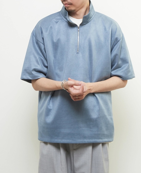【MASTER FRAME/マスターフレーム】フェイクスエード ZIPスタンドTシャツ 詳細画像 ブルー 1