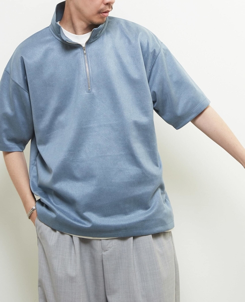 【MASTER FRAME/マスターフレーム】フェイクスエード ZIPスタンドTシャツ 詳細画像 ブルー 2