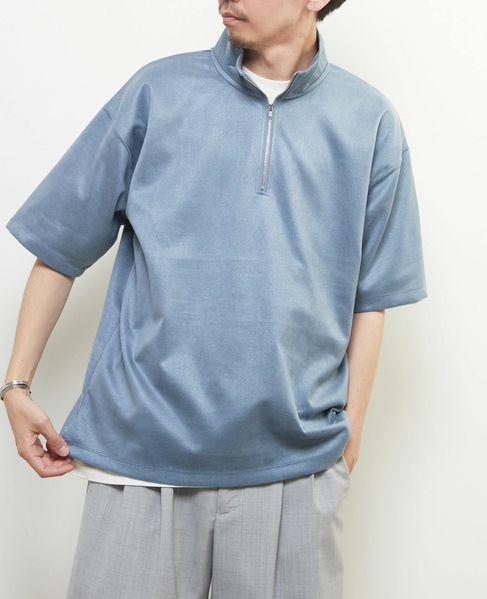 【MASTER FRAME/マスターフレーム】フェイクスエード ZIPスタンドTシャツ 詳細画像 ブルー 3