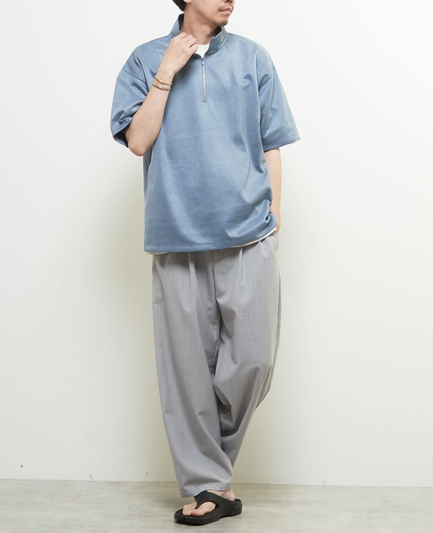 【MASTER FRAME/マスターフレーム】フェイクスエード ZIPスタンドTシャツ 詳細画像 ブルー 4