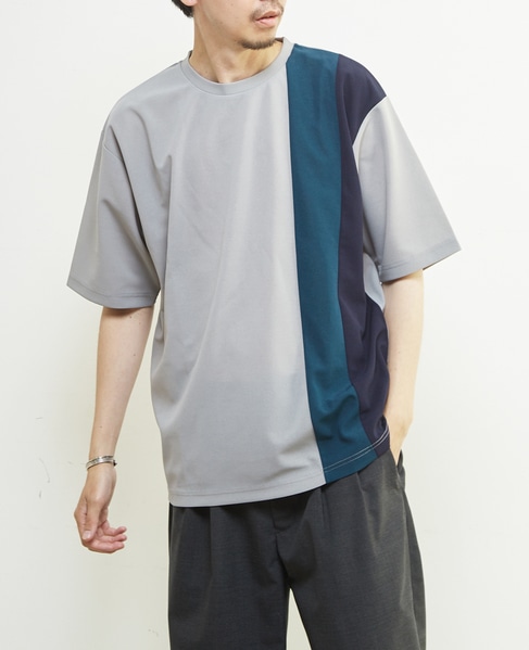 【MASTER FRAME/マスターフレーム】ジョーゼットパネルストライプTシャツ 詳細画像 グレー 1