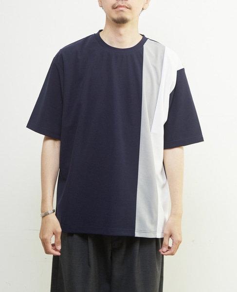 【MASTER FRAME/マスターフレーム】ジョーゼットパネルストライプTシャツ 詳細画像 グレー 2