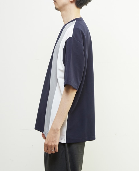 【MASTER FRAME/マスターフレーム】ジョーゼットパネルストライプTシャツ 詳細画像 グレー 3
