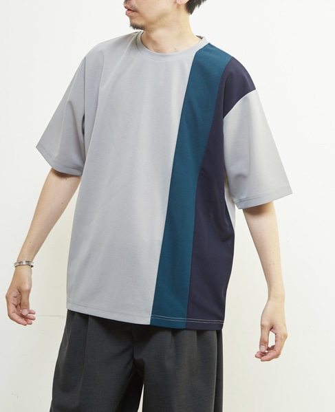 【MASTER FRAME/マスターフレーム】ジョーゼットパネルストライプTシャツ 詳細画像 グレー 8