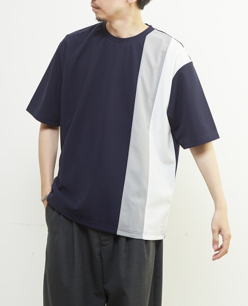 【MASTER FRAME/マスターフレーム】ジョーゼットパネルストライプTシャツ 詳細画像 ネイビー 1